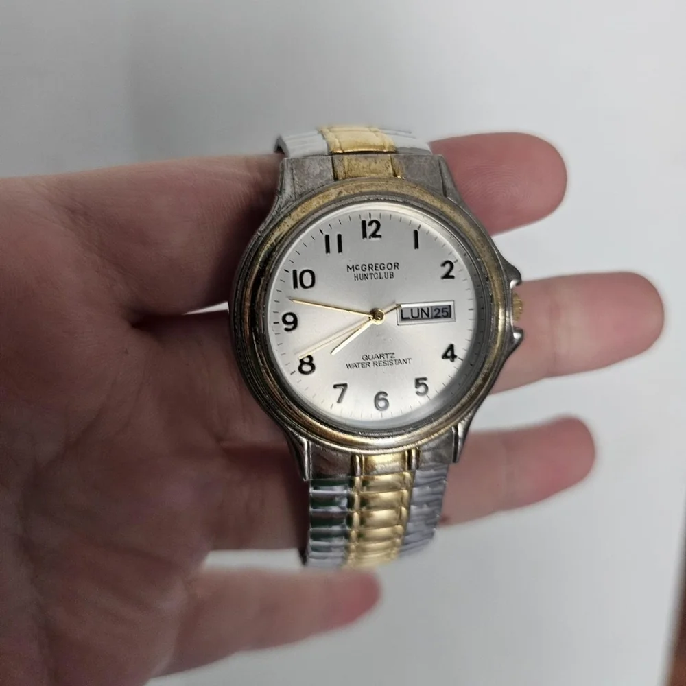 Vintage men's mcgregor huntclub stretchband quartz gold watchStainless steel